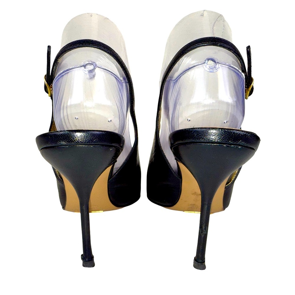 DOLCE & GABBANA BLACK LEATHER SLINGBACK HEELS - Picture 6 of 9